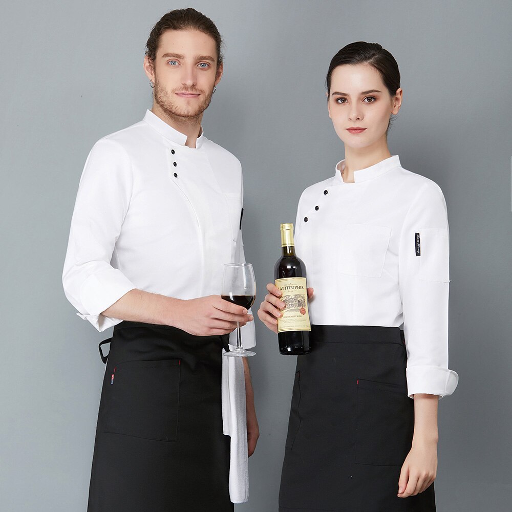 Food Service Long Sleeve Chef Jacket Head Chef Uniform Restaurant Hotel Kitchen Blue Black Chef Uniform Chef Coat