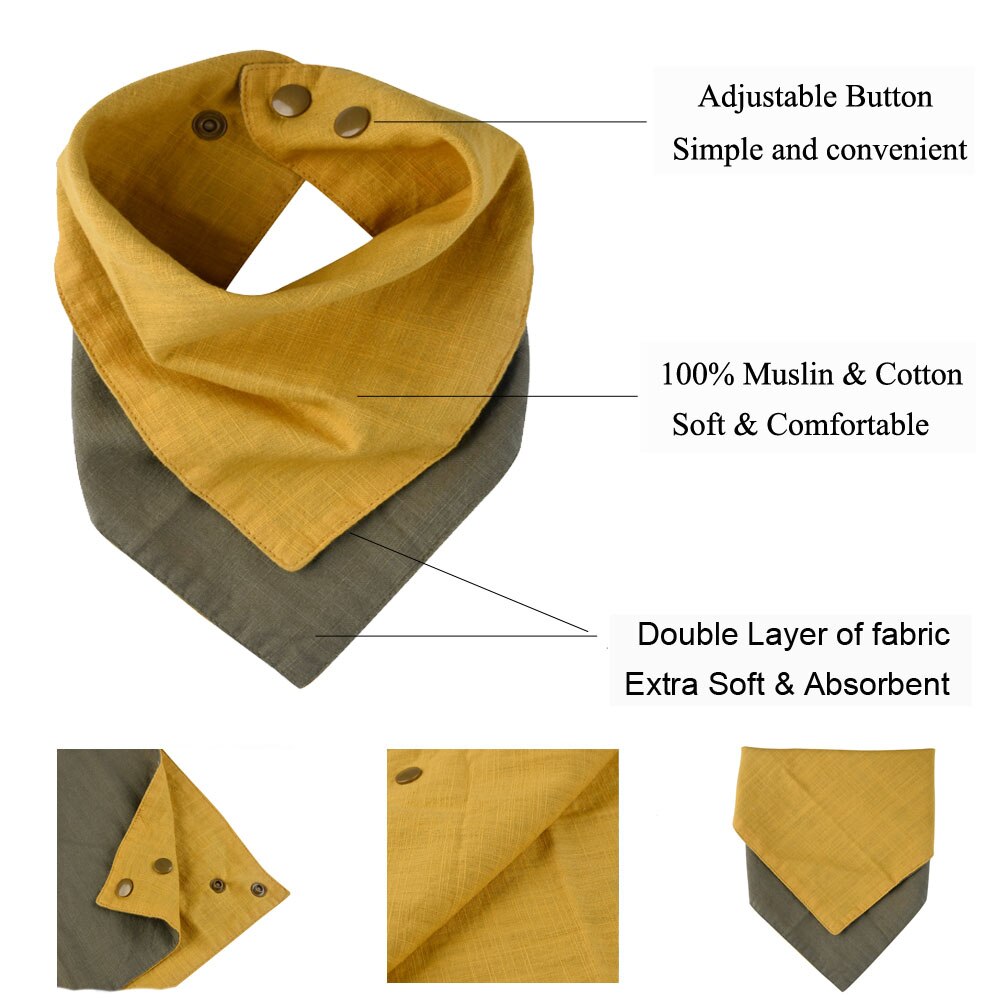 Unsiex-Baberos reversibles de muselina y algodón para bebé, accesorios para recién nacido, Bandana suave, bufanda triangular, 2 colores