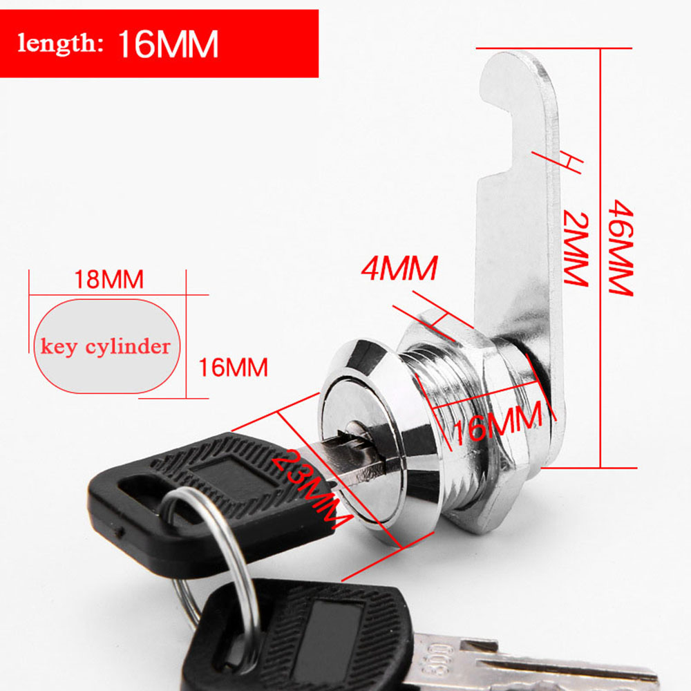 Klassisk sikkerhetslås metall sylinder skap skap kamlås med nøkler sikkerhetspostkasselås skuff 16mm/20mm/25mm/30mm