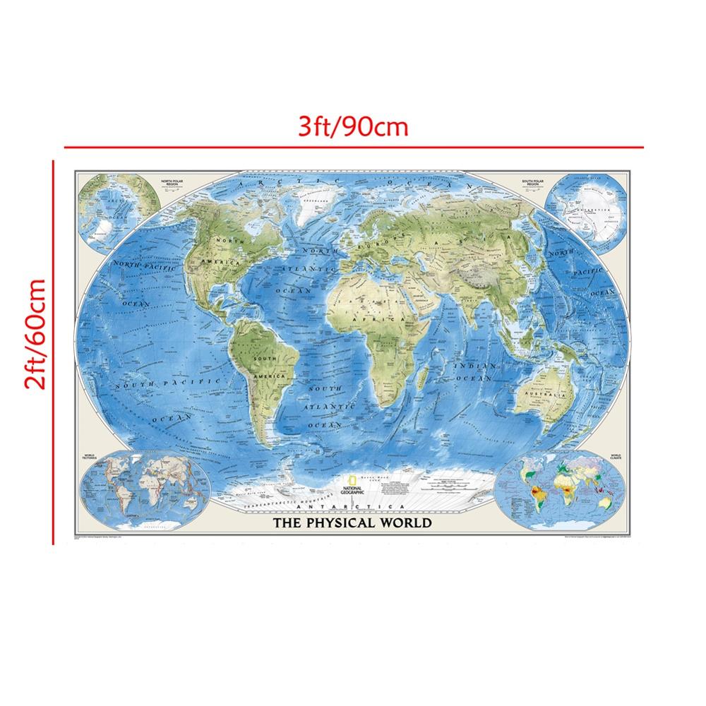 Mundo físico del mundo con clima mundial y mapa tectónico HD decoración de pared lienzo pintura para el hogar/Decoración de pared para oficina