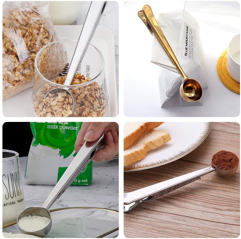 Stainless steel coffee measuring spoon with sealed clip Kitchen baking scale spoon Flavoring spoon Milk powder spoon