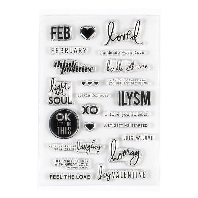 timbre clair anglais 2024, Sentiments mensuels de février, timbres transparents pour bricolage, Scrapbooking/Album Photo, tampons de décoration: Black