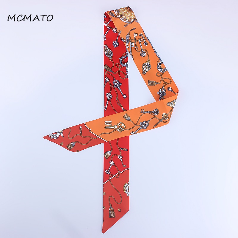 nouvelle écharpe serrure chaîne imprimer femmes foulard en soie de foulard petite cravate poignée sac rubans petits longs foulards gland