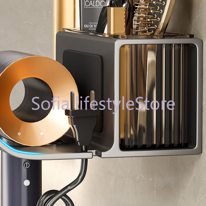 Soporte de aluminio para secador de pelo, estante montado en la pared para baño, estantes de almacenamiento, accesorios, soporte para cepillo
