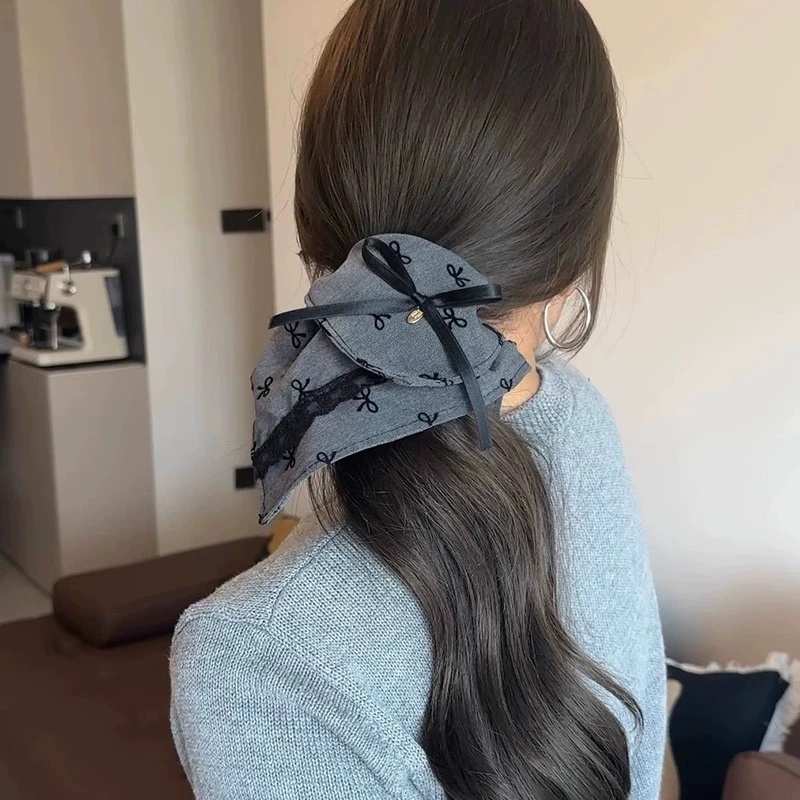Elegante grande lenço quadrado círculo de cabelo para mulheres meninas elástico cetim hairbands laços de cabelo moda bandana acessórios para o cabelo: Lavanda