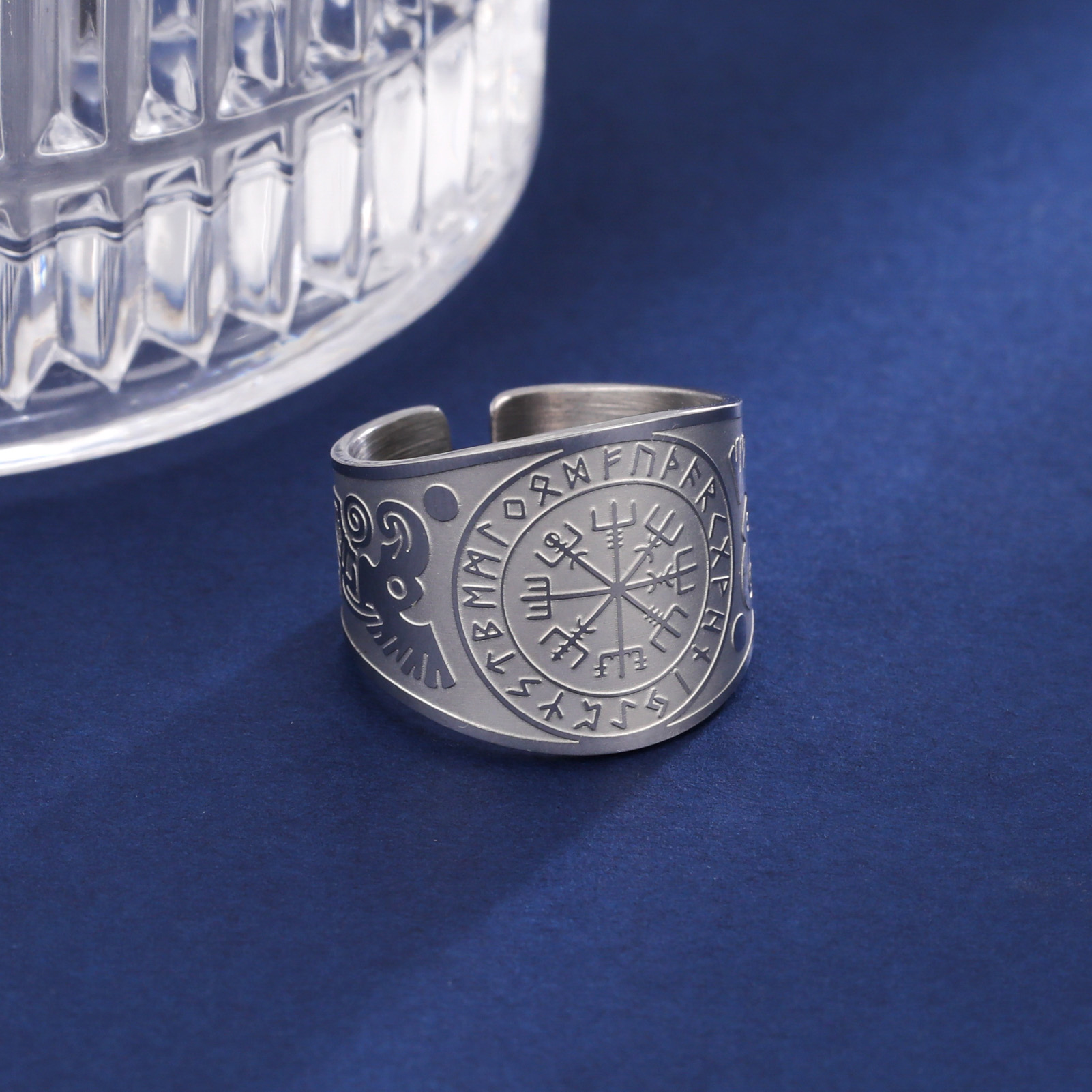 LIKGREAT-anillo Vegvisir con brújula vikinga, timón de Awe, runa nórdica, amuleto escandinavo, joyería de acero inoxidable, de Año: 8 / Blanco