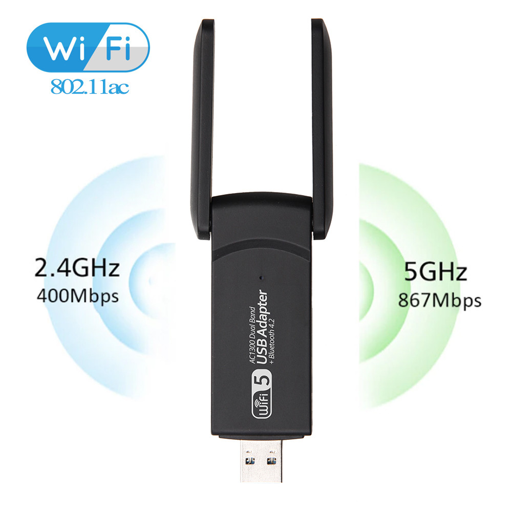Adattatore WiFi USB wireless 1300Mbps Dual Band 2.4G 5Ghz USB 3.0 Adattatore USB WIFI 802.11ac con antenna BT4.2 per laptop desktop
