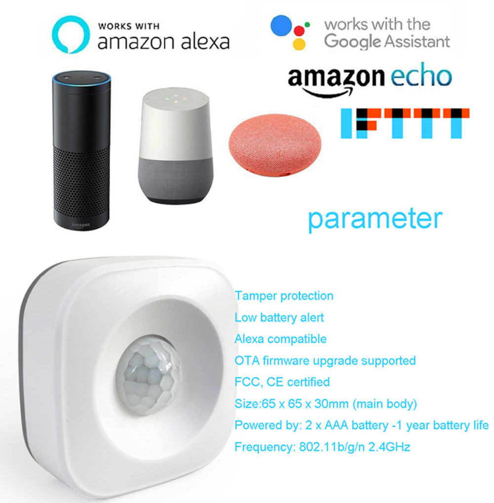 High accurate smart wireless PIR motion sensor detector compatible Alexa google home assistant PIR motion sensor lights switch