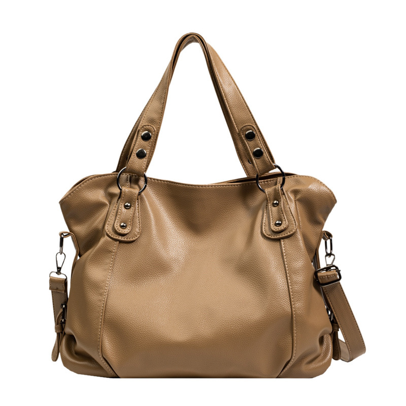 Sorte skuldertasker med stor kapacitet til kvinder, stor shopper-taske i ensfarvet blødt læder, crossbody-håndtaske til kvinder, rejsetaske: Beige