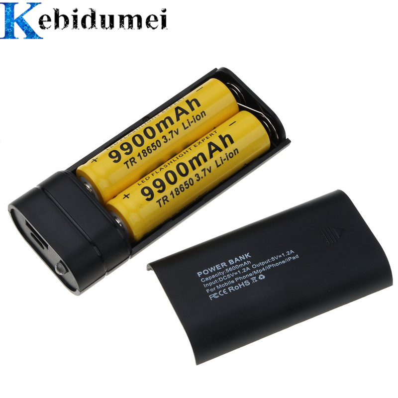 kebidumei USB Power Bank 2 x 18650 Battery Box DIY Shell Case Charger Holder With Flashlight Charge for iPhone Xiaomi Huawei