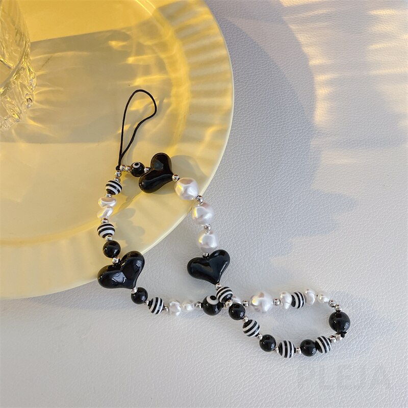 Mode Liefde Hart Mobiele Telefoon Riemen Voor Iphone 11 12 13 Pro Max Armband Hanger Leuke Sleutelhanger Ornament Parel Hand touw Ketting: DS346-5