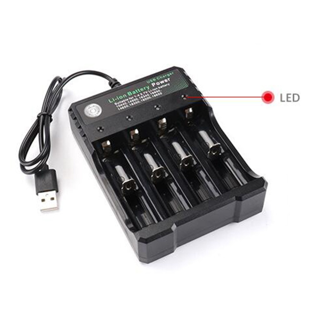 1/2/4 spor  ac 110v/220v 18650 batterilader svart til 14500 14650 16650 18350 18500 18650 3.7v oppladbare litiumbatterier
