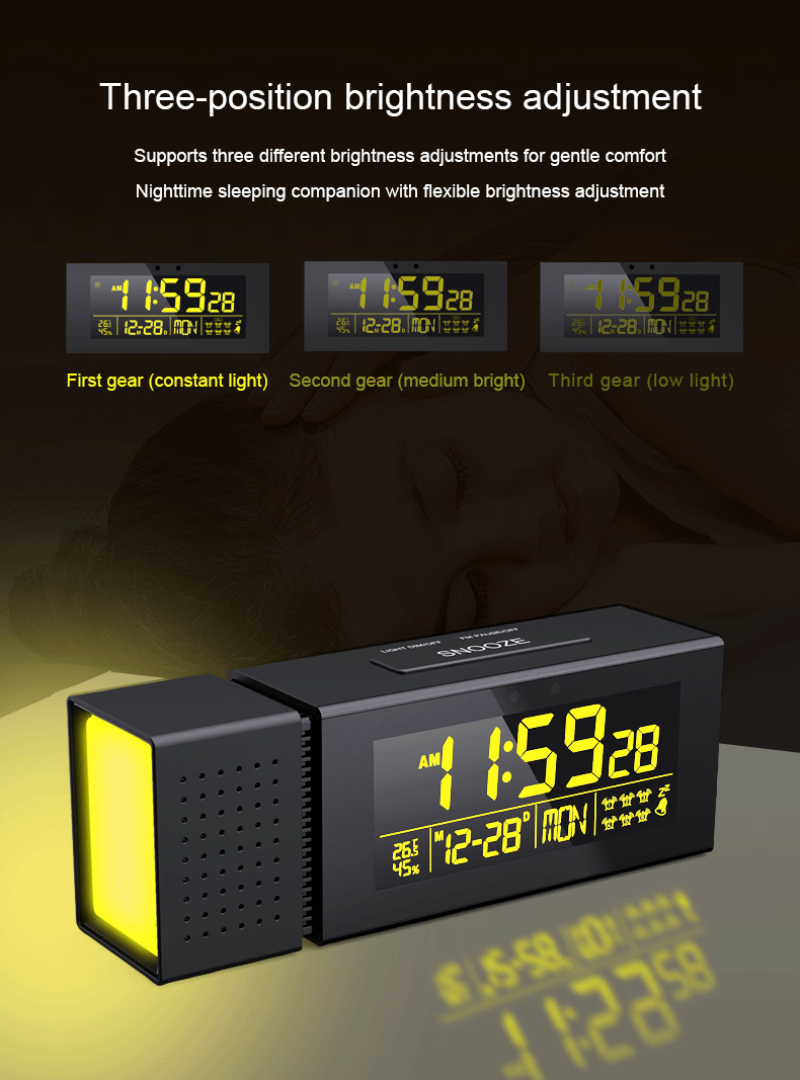 Digital Alarm Clock TS-P30 IR Sensor Movable Night Light With FM Radio Temperature Humidity Display