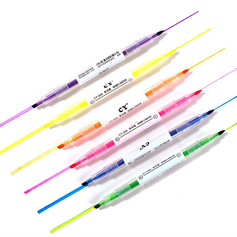6Pcs/Setmarkers Pen Mildliner Highlighter Pennen Milde Liner Double Headed Fluorescerende Pen Leuke Art Tekening Mark Pen Briefpapier