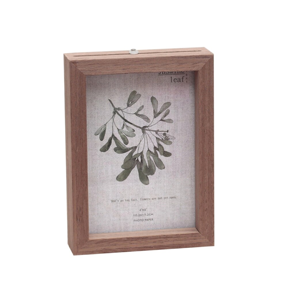 6 Inches Plant Dried Flower Leaves Specimen Box Double Sided Glass Photo Frame Wooden Table Decoration with Original Ph