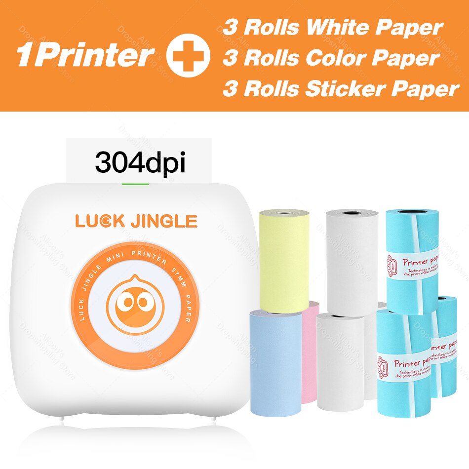 Pocket Photo Printer 304Dpi Draagbare Bluetooth Printers Foto Thermische Draadloze Printer Werk Op Android Ios Telefoon Printer: WH add 9 Rolls