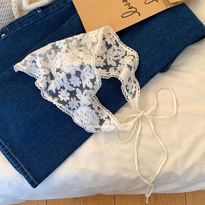 Lenço de cabelo de renda floral tecido branco envolve feminino retro triângulo lenço chapéu viagem foto bandana acessórios para o cabelo: YELLOW