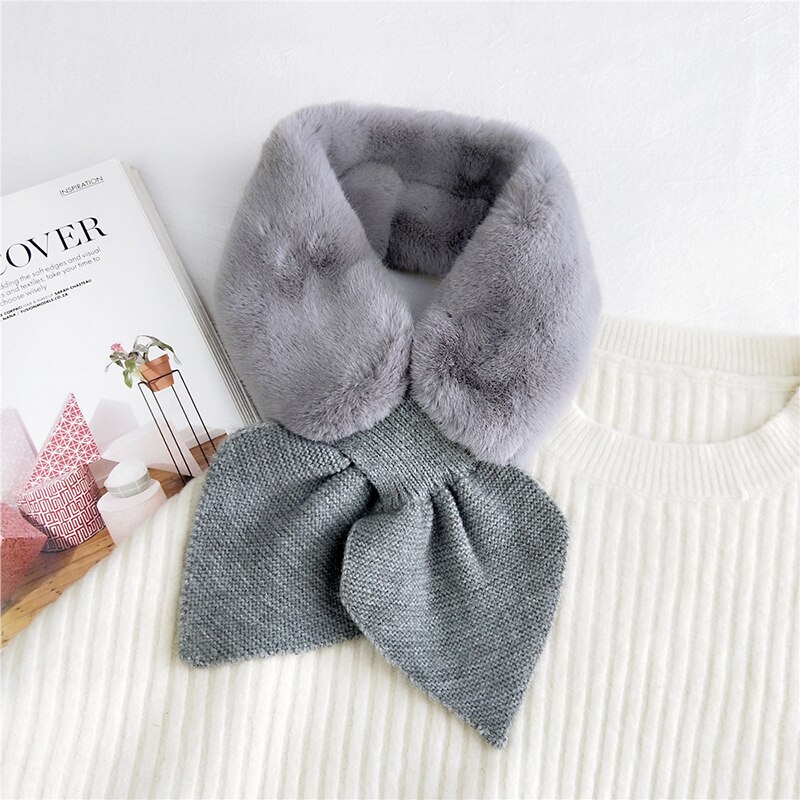 Moda Faux pluszowy szalik kobiety zima ciepły ,robienie na drutach szalik wełniany jednolity kolor kołnierz szyi cieplej brzoskwinia krzyż serce szaliki gorący: szary