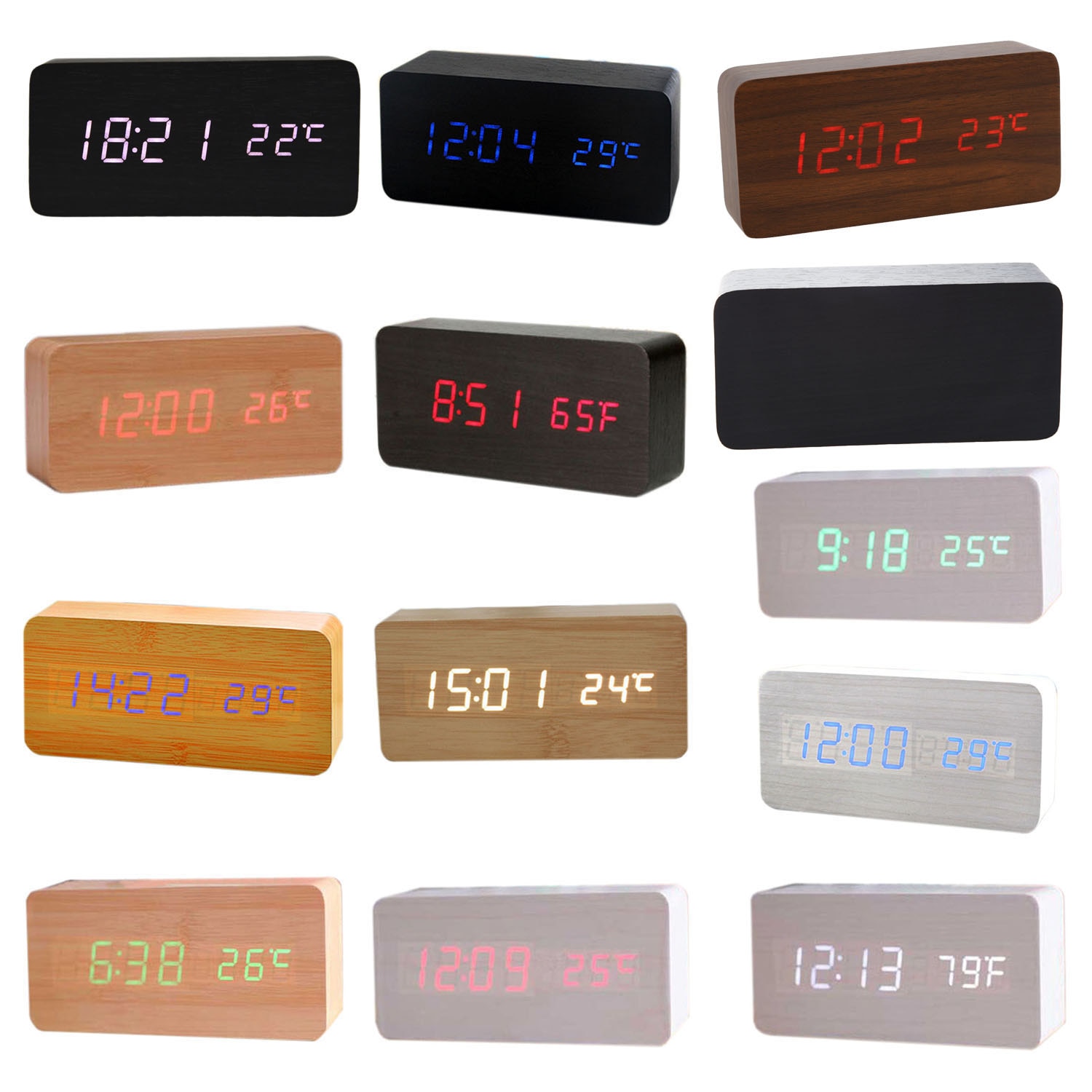 【Voice Controle Kalender Thermometer】rectangle Hout Houten Led Digitale Wekker Usb/Aaa Bamboe Hout Rode Led