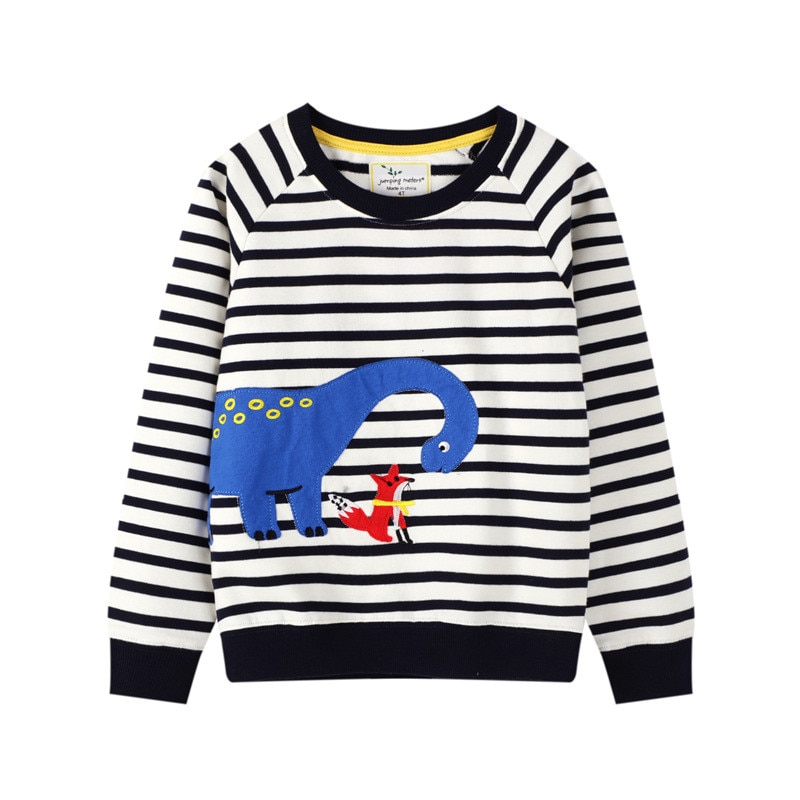 Springen Meter Aankomst Katoenen Baby Sweatshirts Met Dinosaurussen Applique Streep Jongens Meisjes Tops Peuter Sport Kleding