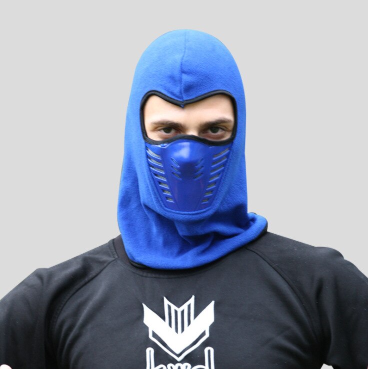 Vinter varm motorsykkel ansiktsmaske nakke skjerf aktivt karbon filtre termisk fleece balaclava motorsykkel vanntette beanies: Blå