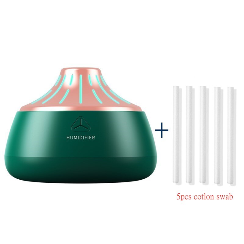 Mini Ultrasonic Air Humidifier Aroma Essential Oil Diffuser for Home Office USB Fogger Mist Maker with LED Night Lamp: Green plus gold-5