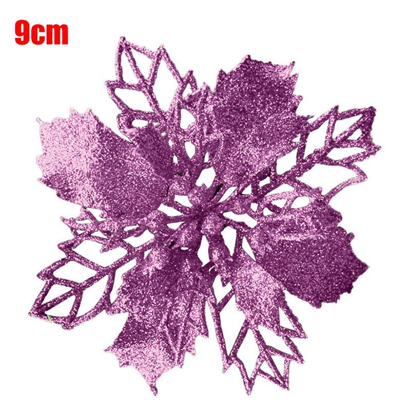 10 Pcs Christmas Poinsettia Glitter Flower Hollow Tree Hanging Decoration for Home Party DC120: Purple-9cm