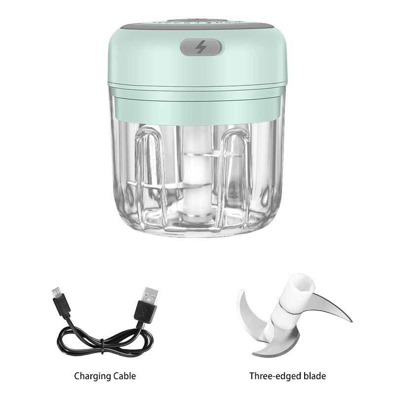 100/250/300ml Mini Electric Garlic Masher USB Charging Vegetable Garlic Press Wireless Smart Electric Kitchen Food Meat Chopper: Green-250ml