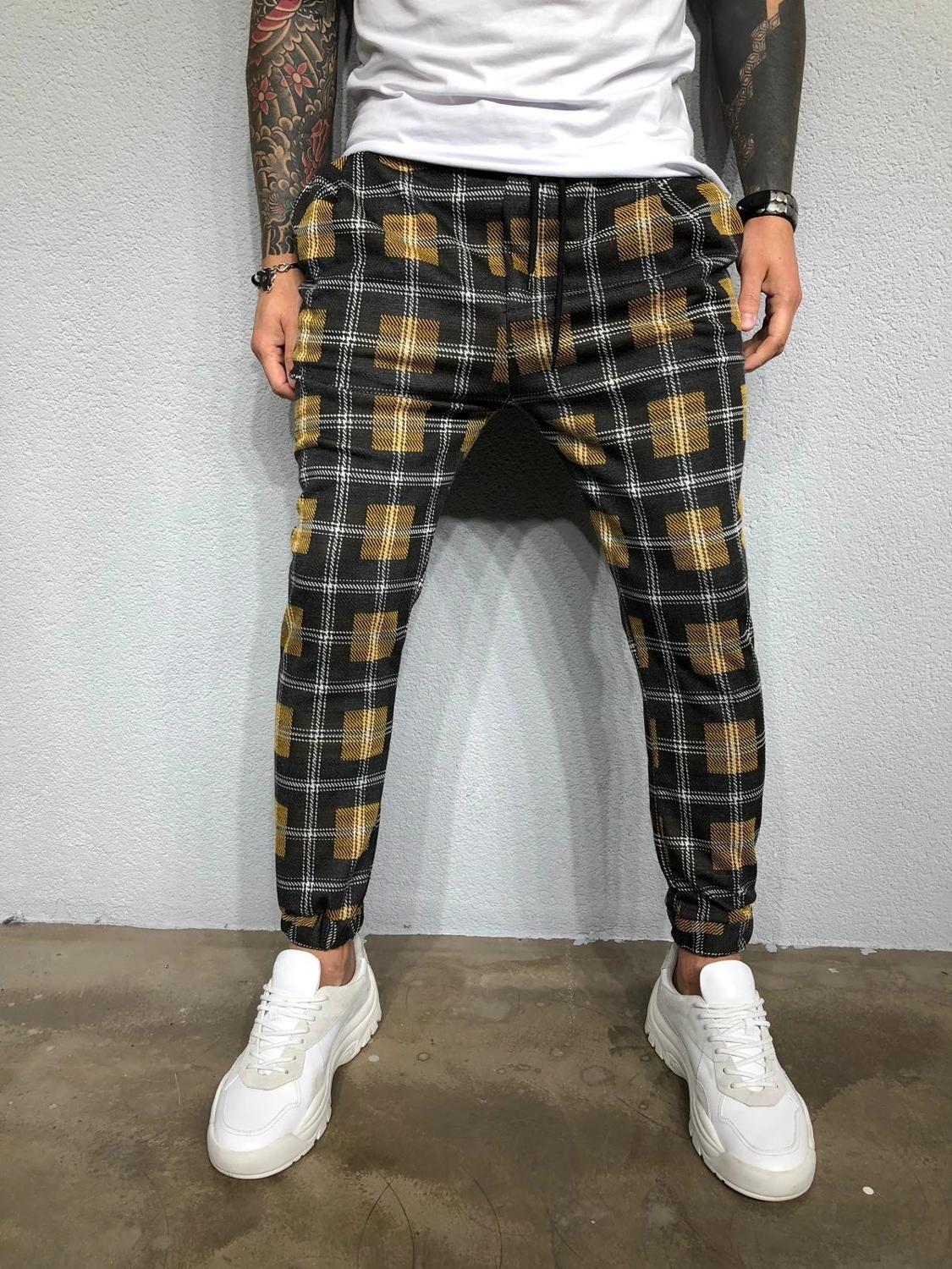 hommes pantalon ajusté à carreaux pantalons décontractés joggeurs Jogging pantalon maigre grande taille hommes pantalon