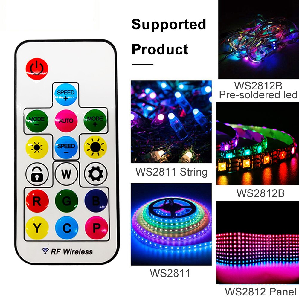 17Keys USB RF Remote Wireless Controller For IndividuaIIy Addressable WS2811/WS2812/WS2813/WS2815/SK6812 Strip Lights Connector