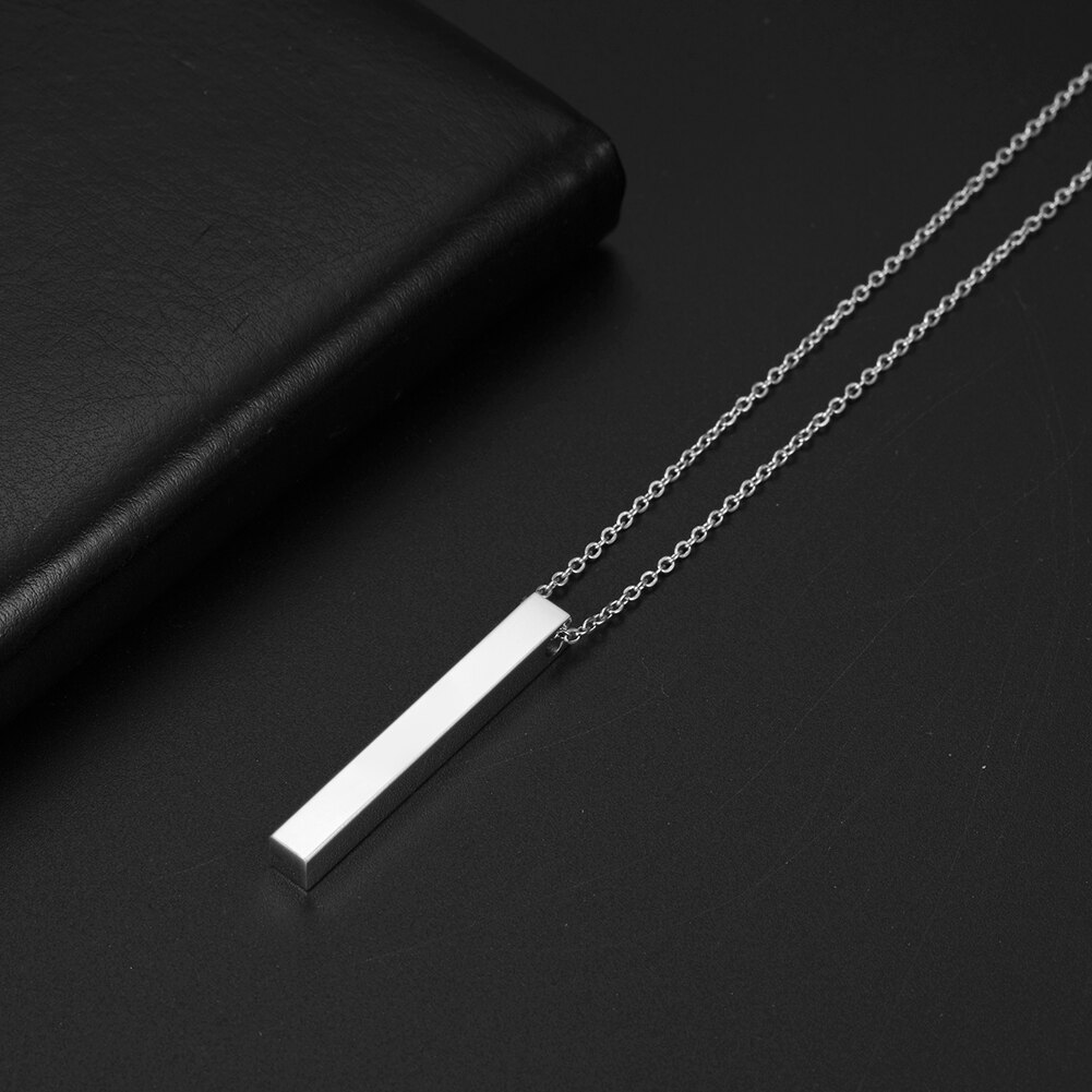 My Shape Square Bar Necklaces Men Women Stainless Steel Stick Column Cuboid Pendant Necklace Choker Jewelry for Lovers