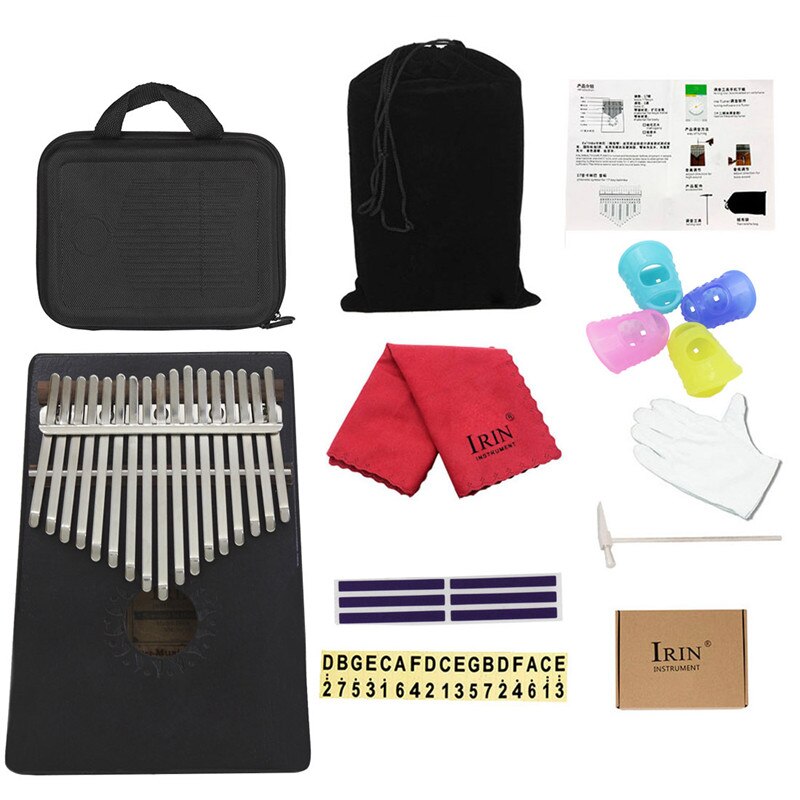 Irin 17- toetsen kalimba duimpiano acaciahout schokbestendige duimpiano met karinba-doos stemapparaat vingerbescherming handleiding voor beginners: A