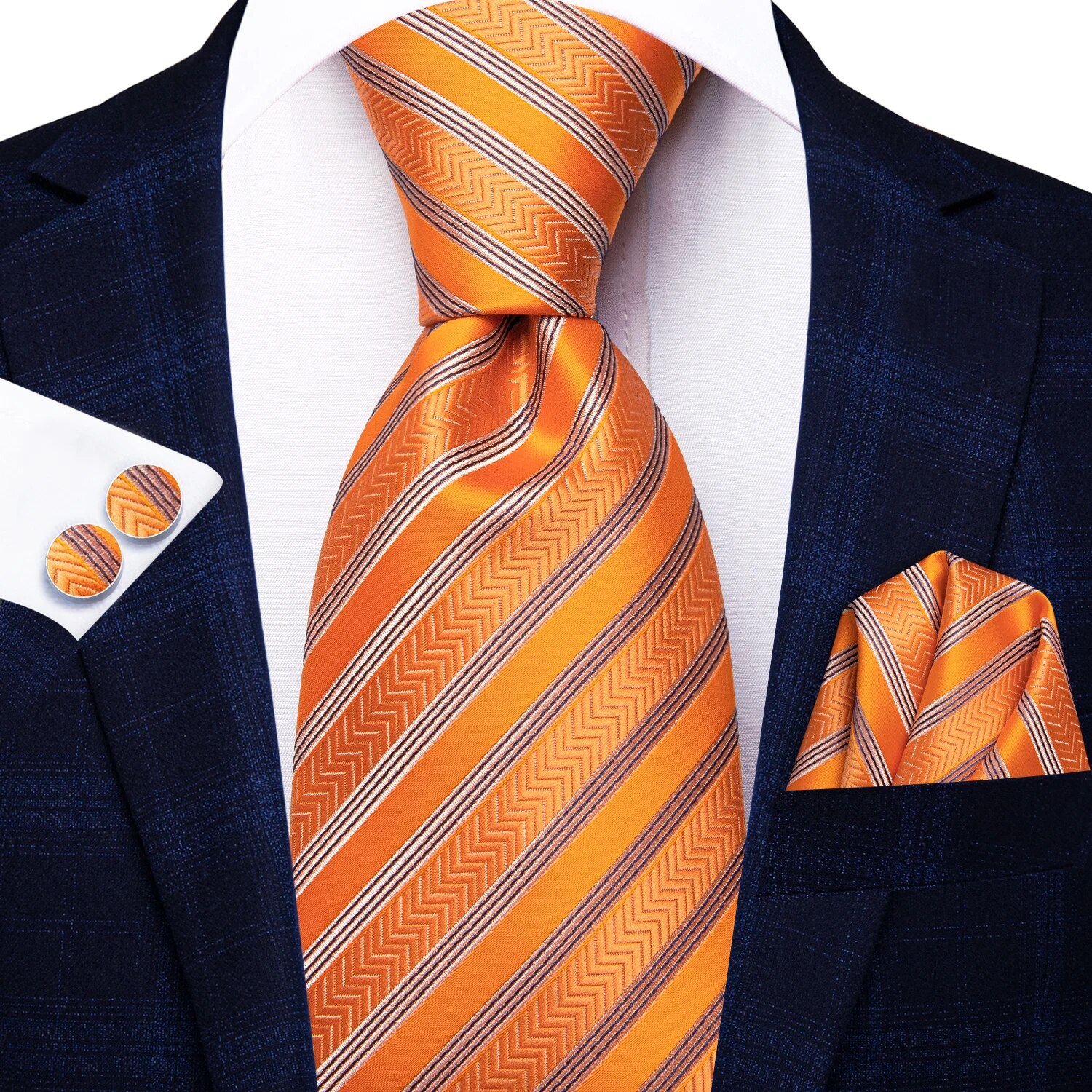 Hi-Tie Black Red Striped Silk Wedding Tie For Men Handky Cufflink Men Necktie Set Business Party: WHITE