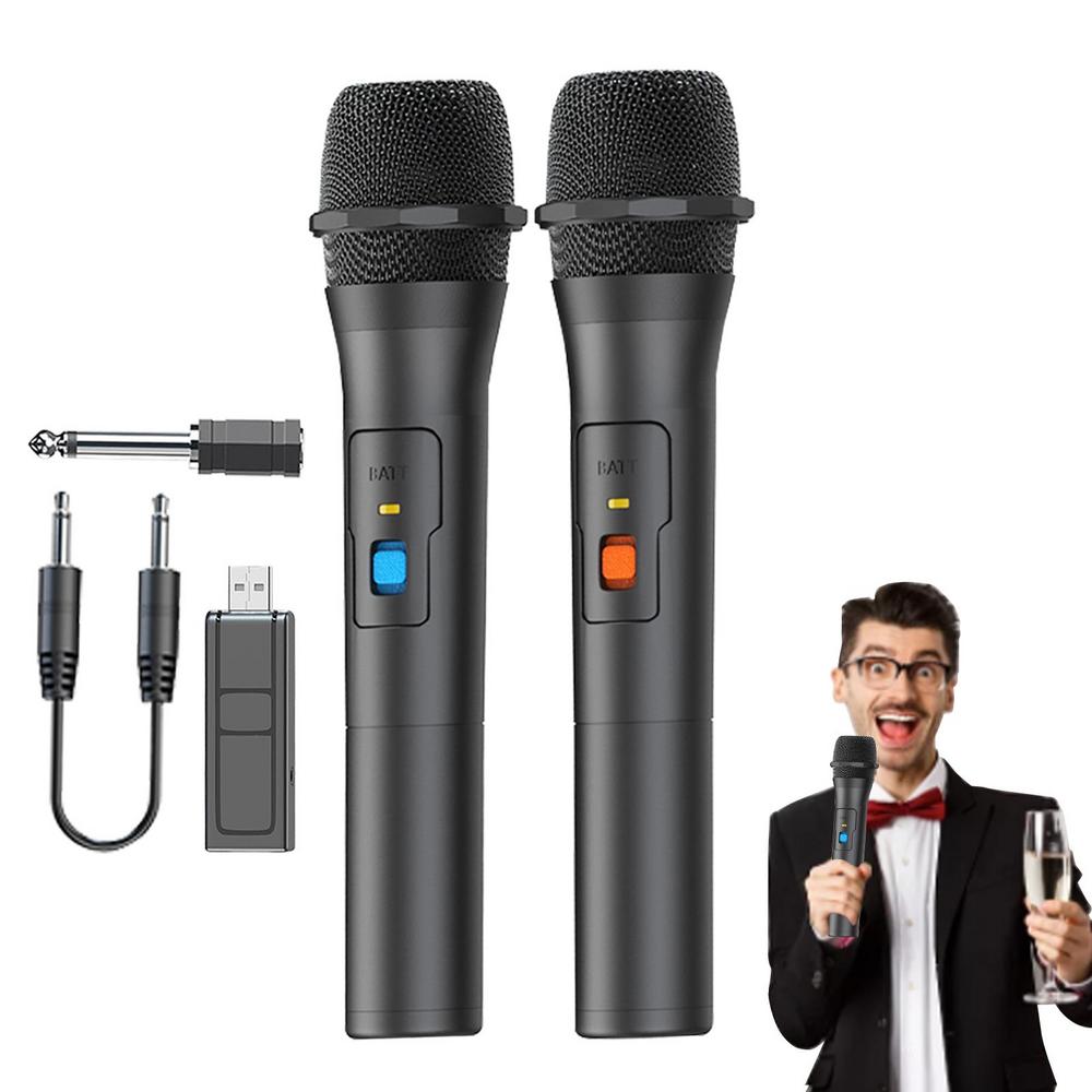 1 Pair VHF Wireless Microphone System Kits USB Receiver Handheld Karaoke Microphone Home Party Smart TV Speaker Singing Mic: Red