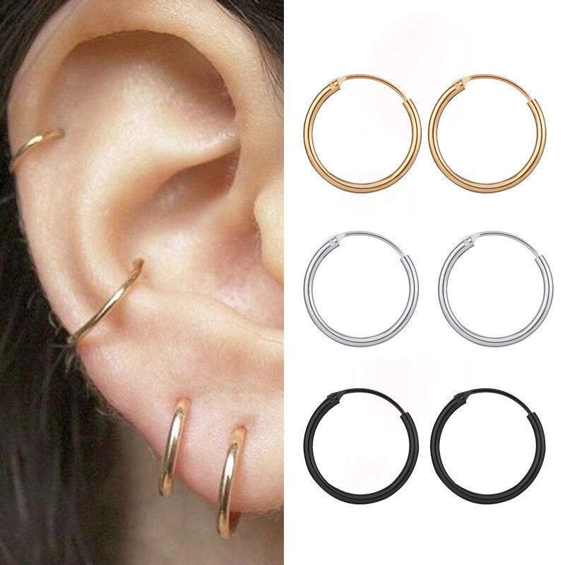 Oorringen Voor Vrouwen Eenvoudige Stijl Zwart Goud Zilver Kleur Oor Ringen Punk Oorbel Man Hip Hop Sieraden Unisex 10/12/15Mm