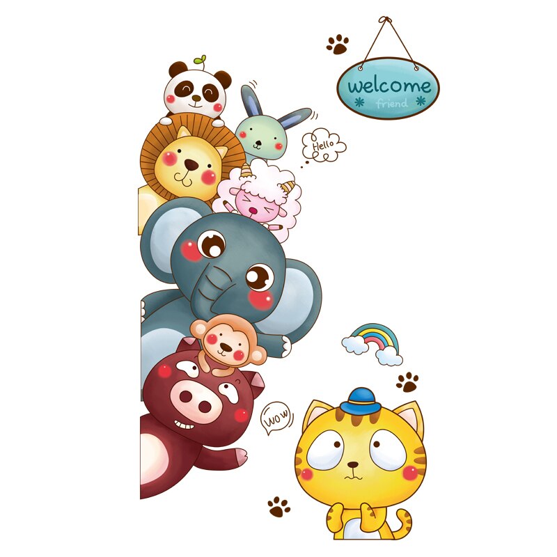[shijuekongjian] cartoon dieren muurstickers diy deursticker voor kinderkamers, babykamer, babykamer, huisdecoratie accessoires