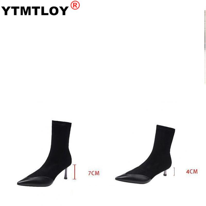 lack Boots High Heels Women Shoes Suede Short Boots Winter Shoes Women Pointed Toe Boots Botas De Mujer Ankle Rome Sock