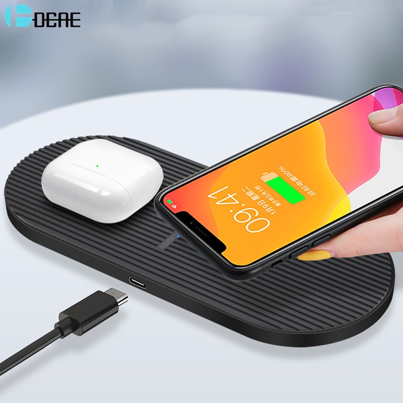 20W Qi Dual Wireless Charger Mat for iPhone 13 12 11 XS XR X 8 Airpods Pro 2 in 1 Fast Charging Pad Station For Samsung S21 S20