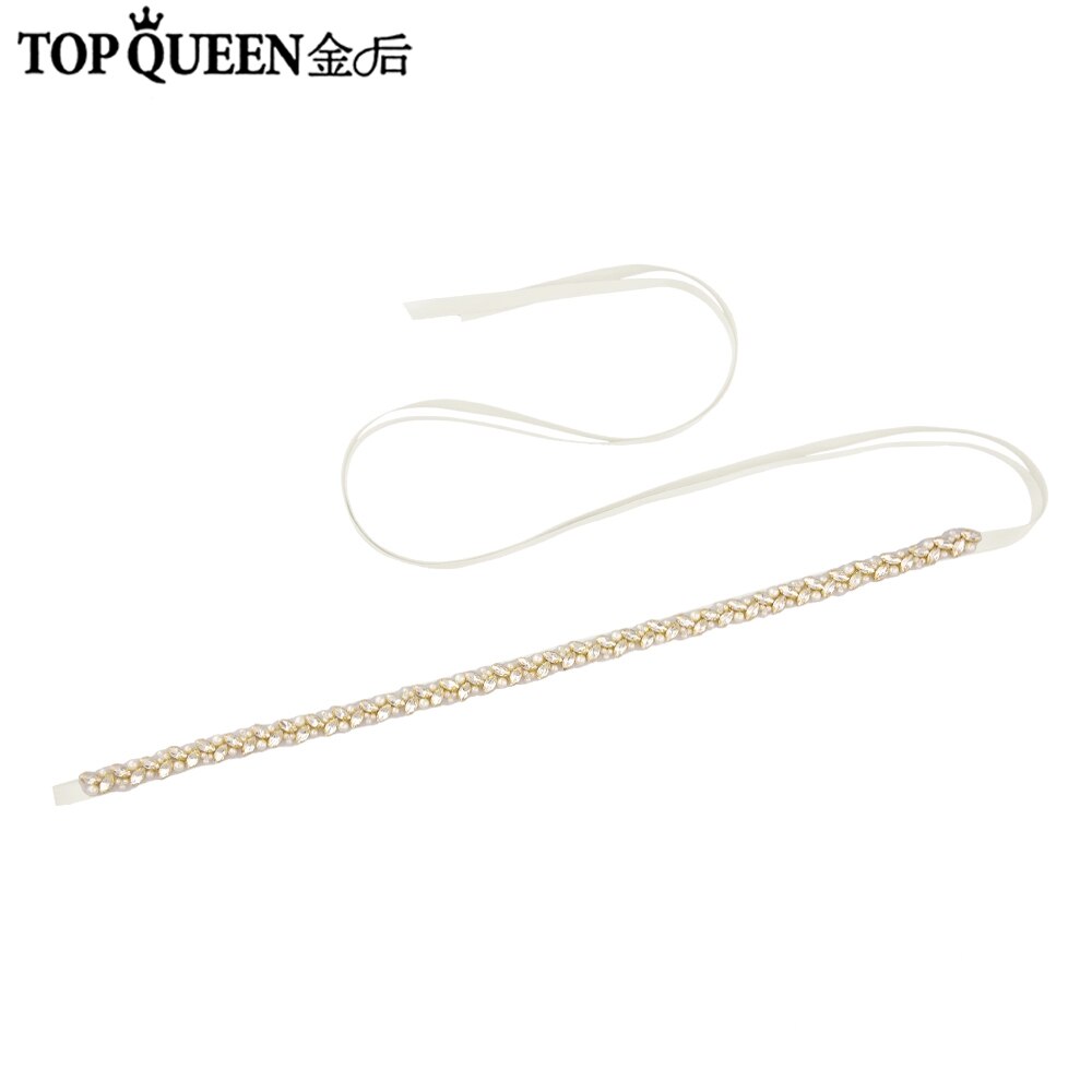 Topqueen S383-G Trouwjurk Riem Goud Strass Riem Bruids Riem Dunne Riemen Party Riem Vrouwen Riemen Luxe Riem Sieraden: off white