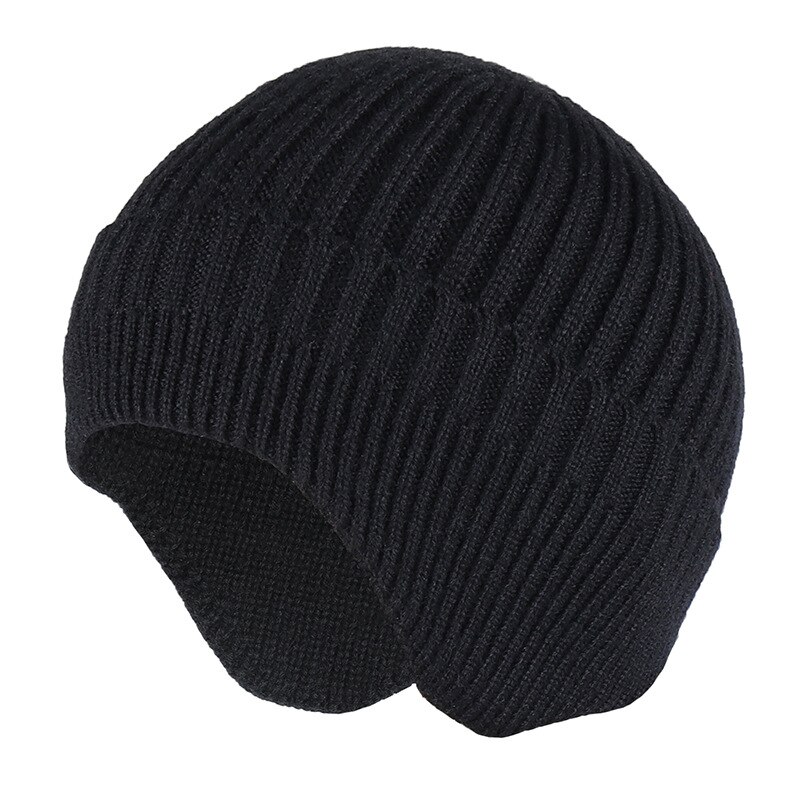Gorros de invierno con protección para las orejas para hombre y mujer, gorro suave de lana , gorro clásico de punto con solapa para la oreja, gorro que cubre las orejas: Black