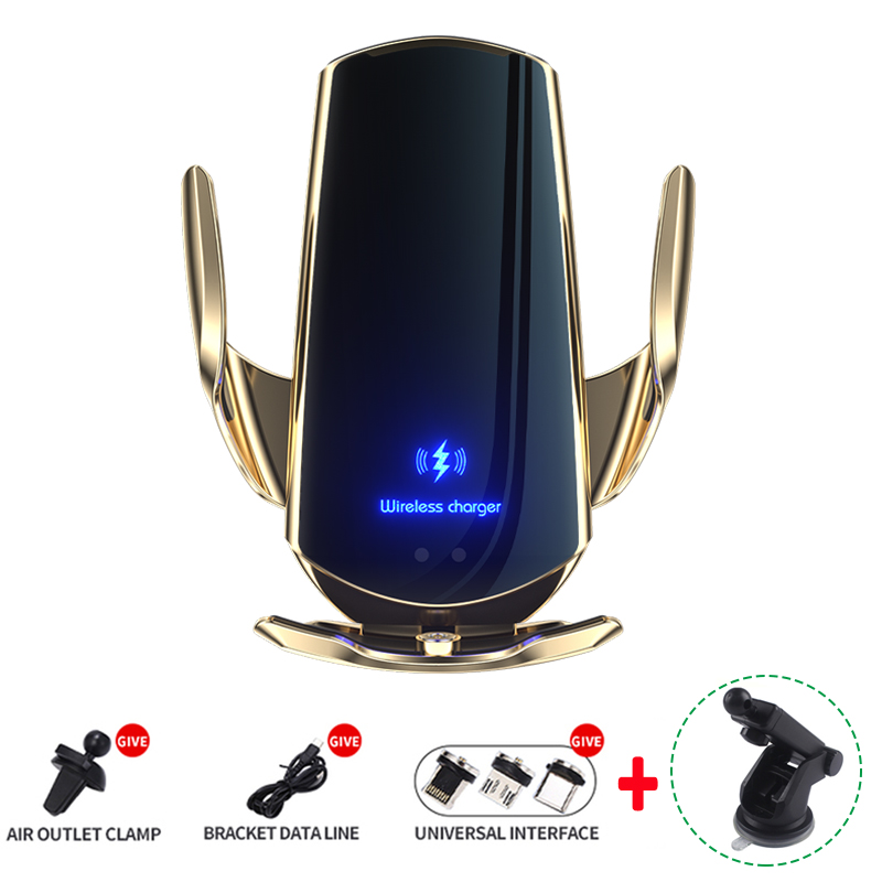 30W Car Wireless Charger Magnetic Automatic Car Mount Phone Holder For iPhone Samsung Xiaomi Infrared Induction QI Fast Charging: gold with sucker