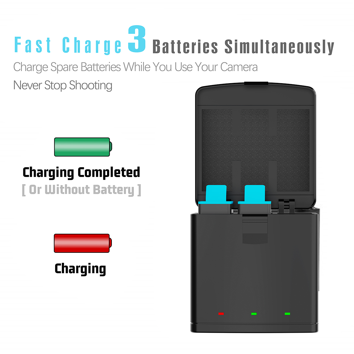 2000 mah batterier til gopro hero 9/10 batteri ,3- kanals usb oplader (fuldt kompatibel med officielt gopro 9 10 tilbehør)
