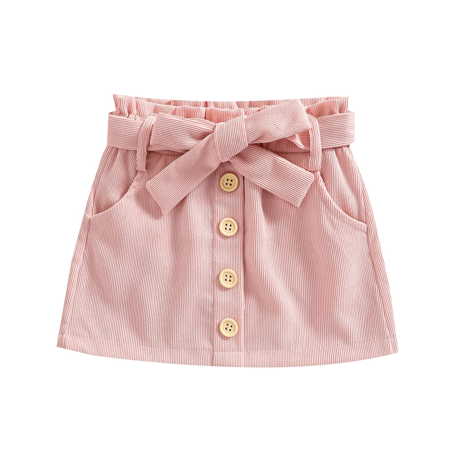 Ma y 1-6Y los niños chico bebé niñas faldas de pana arco Botón Línea faldas primavera otoño ropa D84: Rosa / 4-5Y