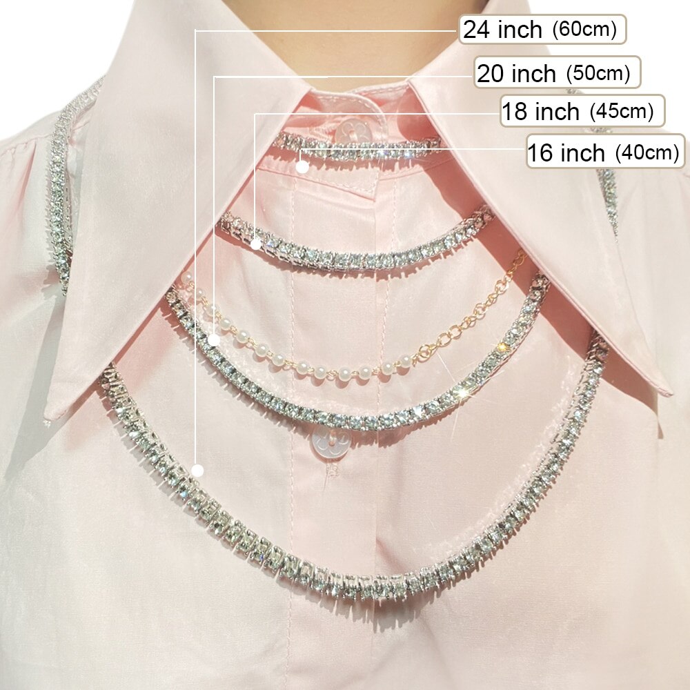 1 Row Rhinestone Men&#39;s Hip Hop Necklace Rap Singer Necklace Ice Tennis Chain Necklace Shiny Women&#39;s Necklace