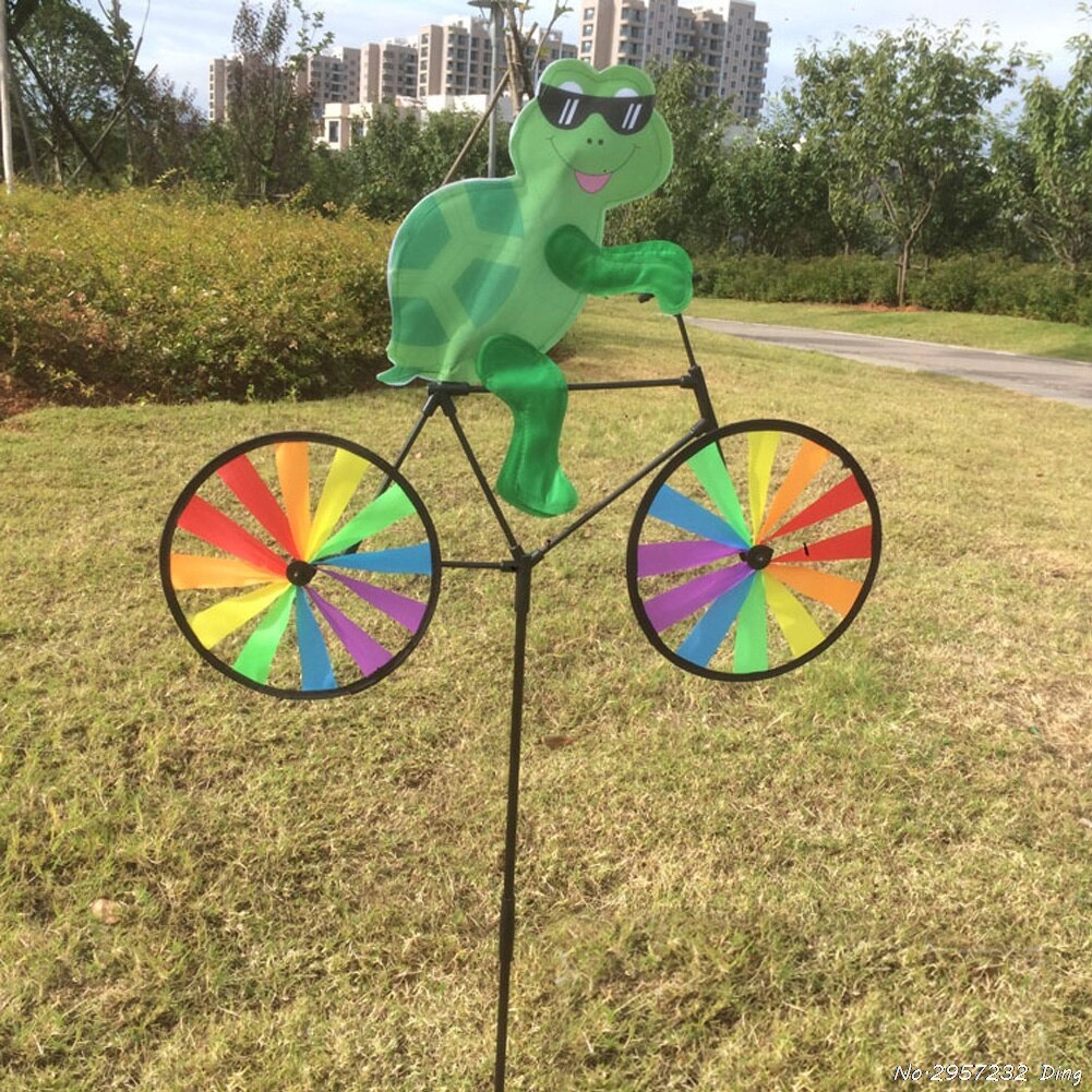 Cute 3D Animal on Bike Windmill Whirligig Garden Lawn Yard Decor Wind Spinner: Orange