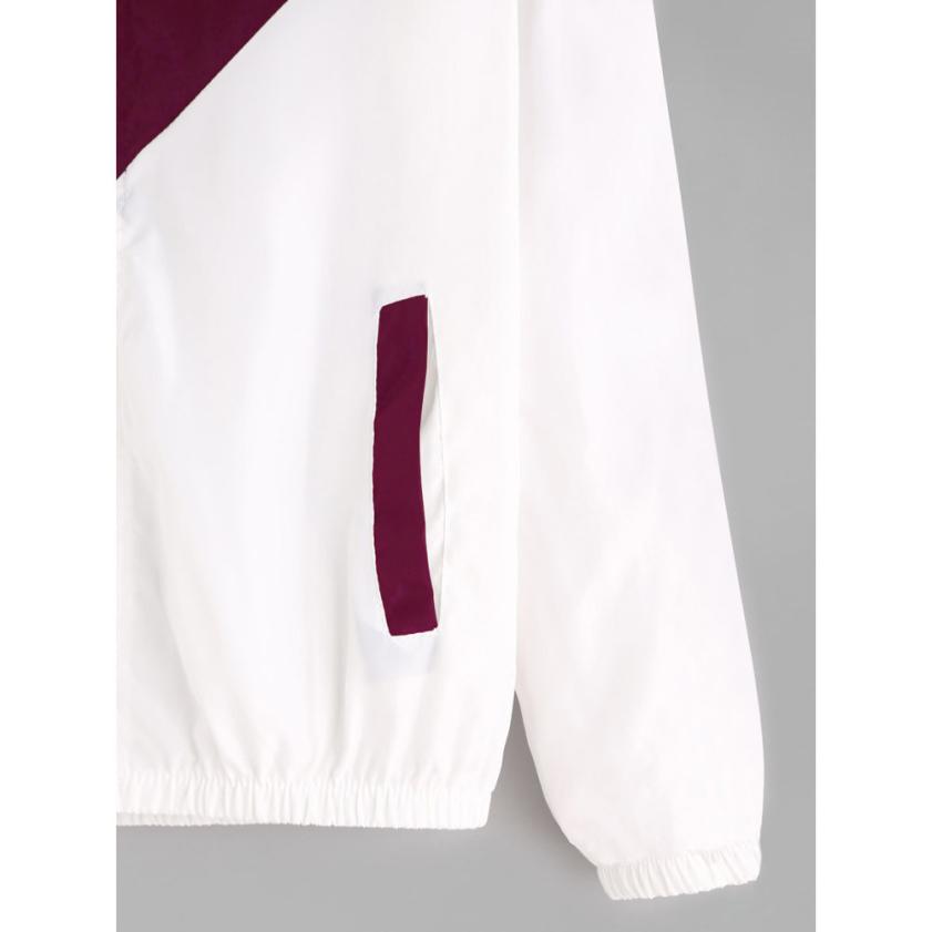 Vrouwen Basic Jassen Vrouwelijke Rits Zakken Casual Lange Mouwen Jassen Herfst Capuchon Twee Tone Windjack