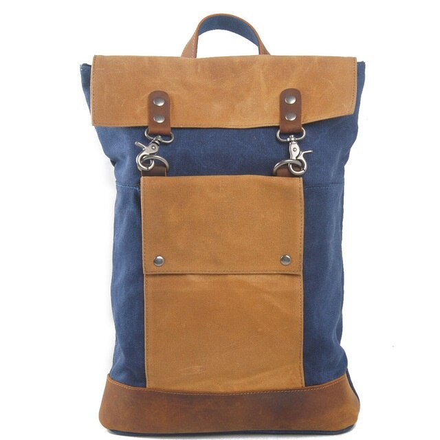 Vintage Waterproof Canvas Leather Laptop Backpacks for Men College Students School Bags for Teenagers Women Travel Daypacks: blue