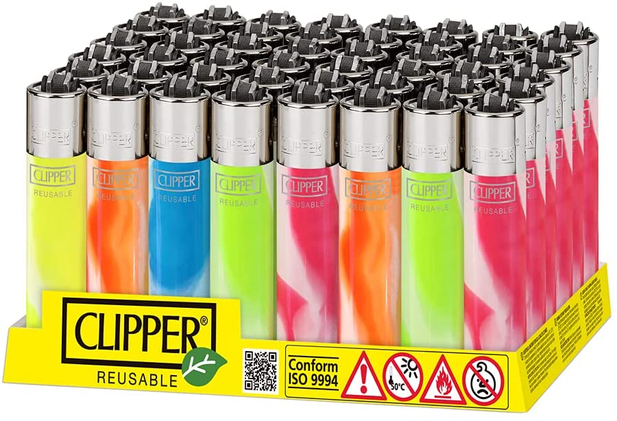 Hibron Pack de Clipper 48 Mecheros Encendedores Liso Fluo Nebula Y 1 Llavero Hibron Gratis (Fluo Nebula)