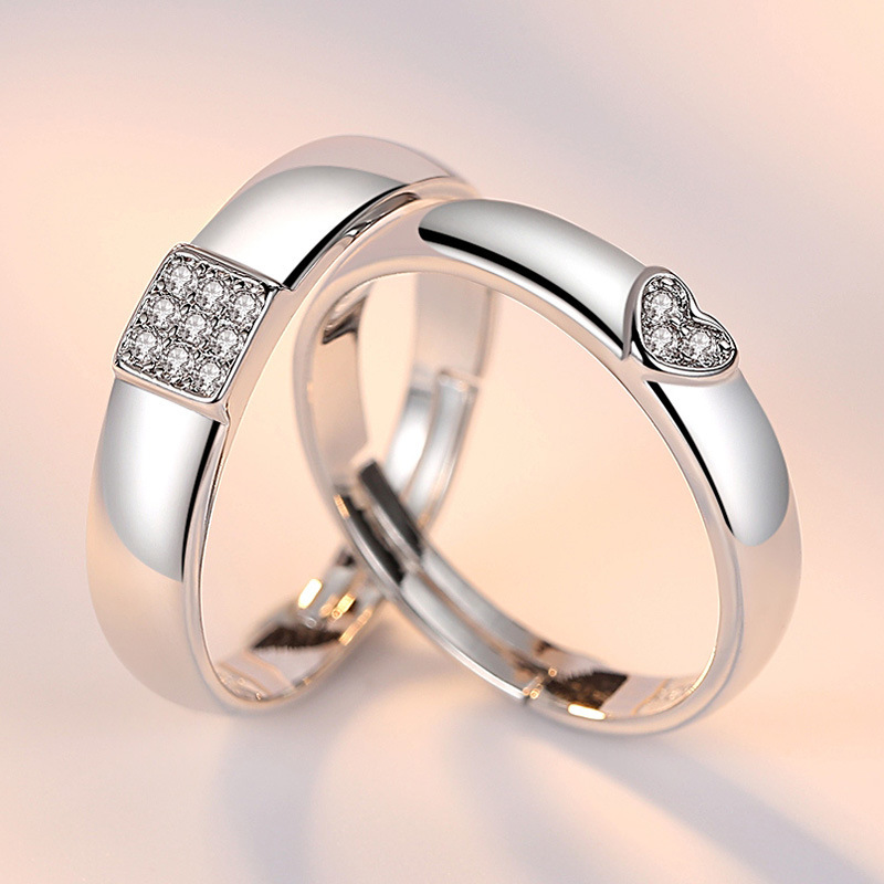 2 pièces/ensembles géométrique amour coeur Zircon anneaux appariés anneaux pour Couple promesse correspondant bague de mariage ensemble Senior concepteur bijoux