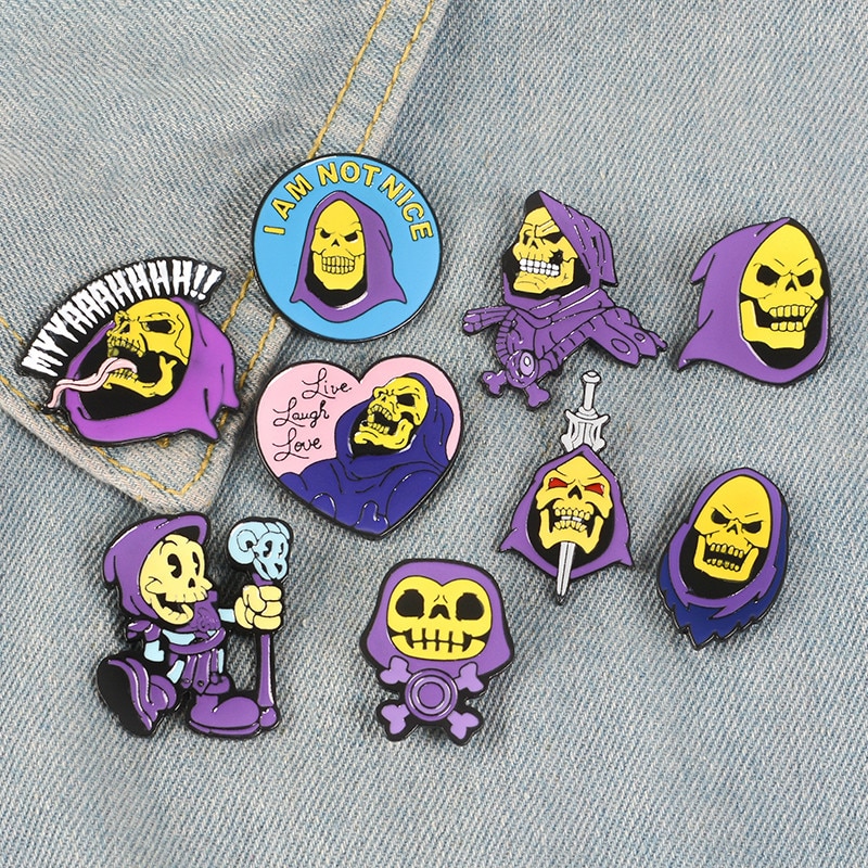 9Styles Skeletor Purple Hood Enamel Pin Masters of The Universe Badge Brooch Bag Clothes Lapel Classic Cartoon Jewelry